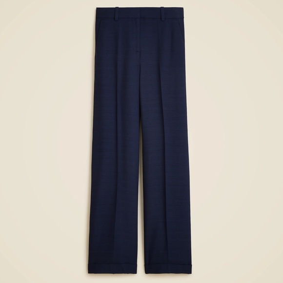 New JCREW Size 10 Cuffed Wide-Leg Trouser Pant in Luster Canvas Navy $168 CK020 - Picture 1 of 4
